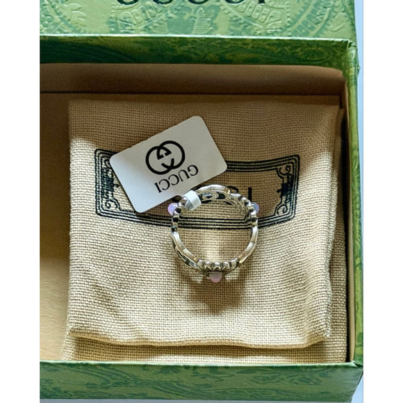 Gucci Silver Ring with Pink Stones G Logo Size 6 - Picture 3 of 7
